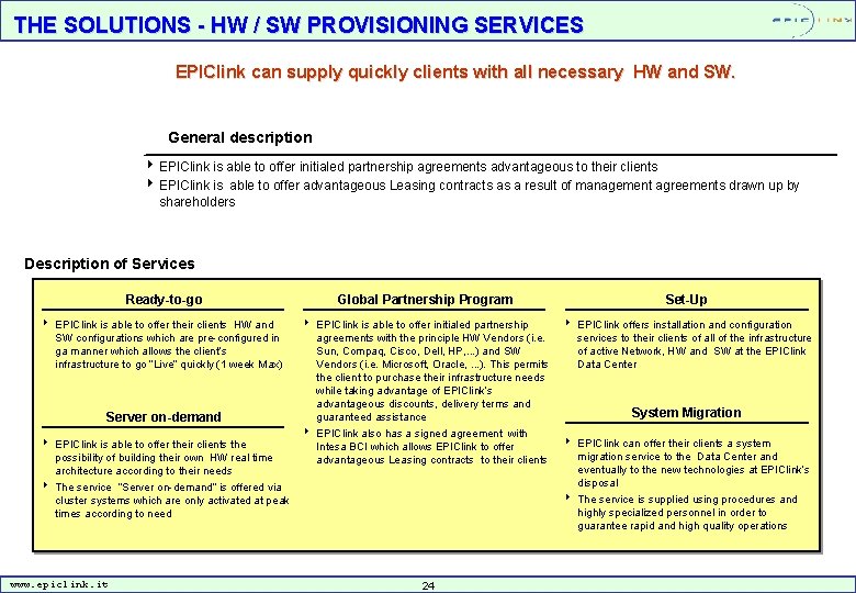THE SOLUTIONS - HW / SW PROVISIONING SERVICES EPIClink can supply quickly clients with