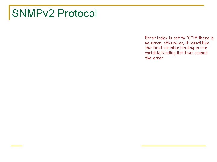 SNMPv 2 Protocol Error index is set to “ 0” if there is no