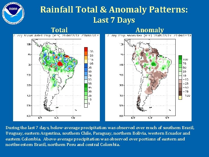 Rainfall Total & Anomaly Patterns: Last 7 Days Total Anomaly During the last 7