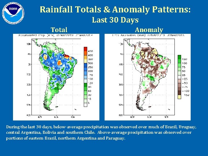 Rainfall Totals & Anomaly Patterns: Last 30 Days Total Anomaly During the last 30