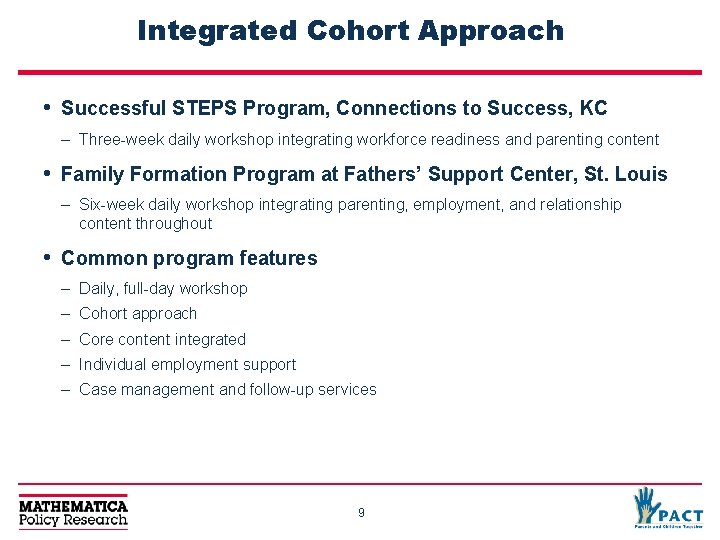 Integrated Cohort Approach • Successful STEPS Program, Connections to Success, KC – Three-week daily