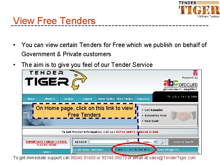 View Free Tenders • You can view certain Tenders for Free which we publish
