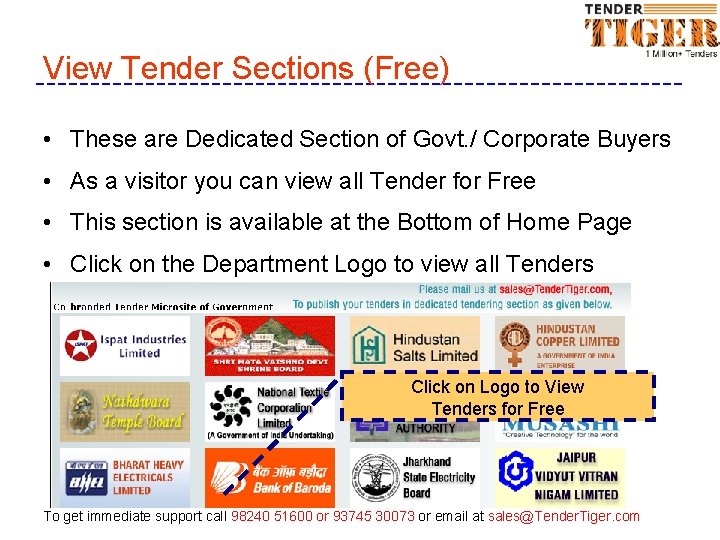 View Tender Sections (Free) • These are Dedicated Section of Govt. / Corporate Buyers