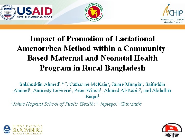 Impact of Promotion of Lactational Amenorrhea Method within a Community. Based Maternal and Neonatal