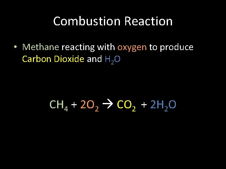 Combustion Reaction • Methane reacting with oxygen to produce Carbon Dioxide and H 2