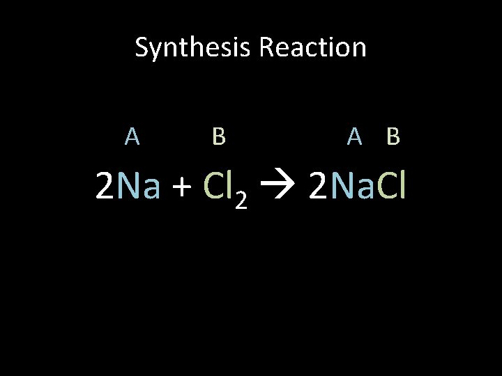 Synthesis Reaction A B 2 Na + Cl 2 2 Na. Cl 