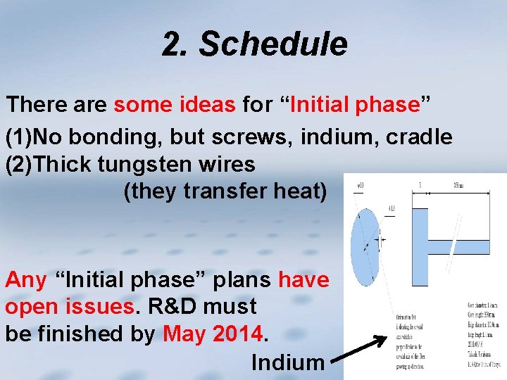2. Schedule There are some ideas for “Initial phase” (1)No bonding, but screws, indium,