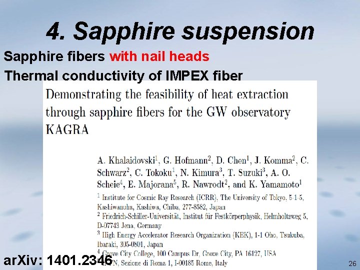 4. Sapphire suspension Sapphire fibers with nail heads Thermal conductivity of IMPEX fiber ar.