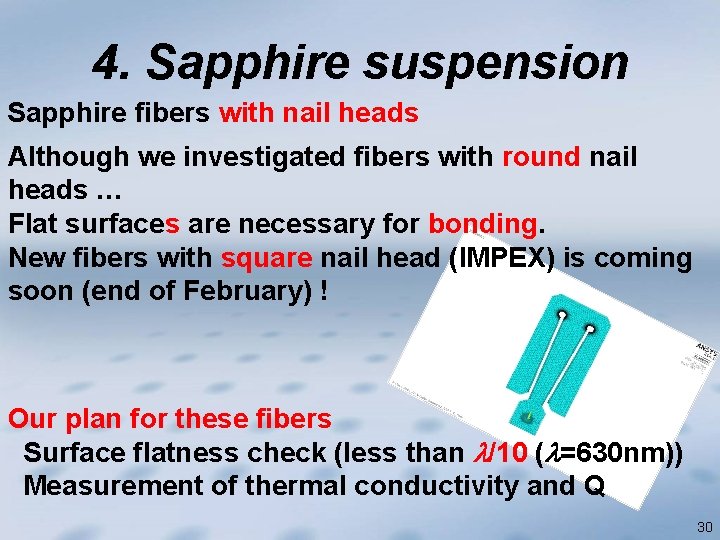 4. Sapphire suspension Sapphire fibers with nail heads Although we investigated fibers with round