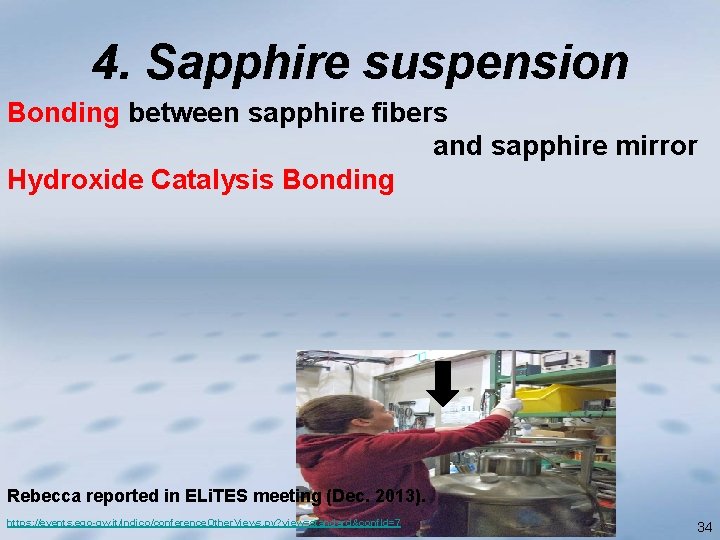 4. Sapphire suspension Bonding between sapphire fibers and sapphire mirror Hydroxide Catalysis Bonding Rebecca