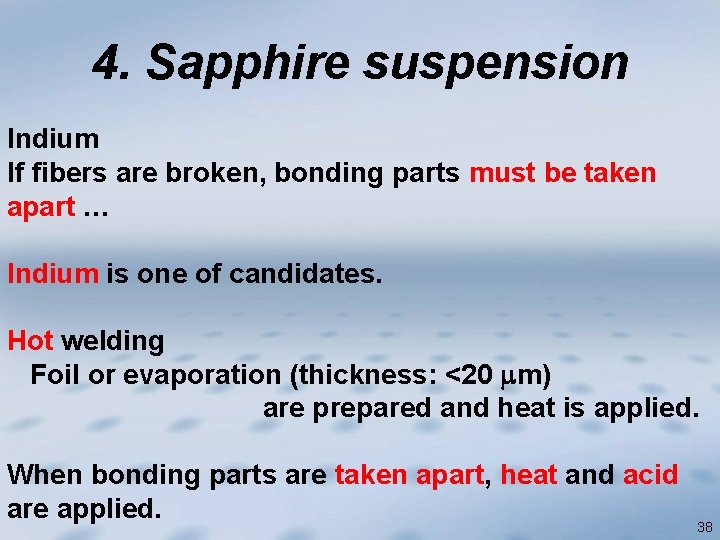 4. Sapphire suspension Indium If fibers are broken, bonding parts must be taken apart