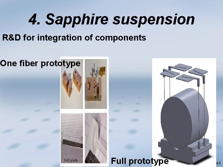 4. Sapphire suspension R&D for integration of components One fiber prototype Full prototype 44