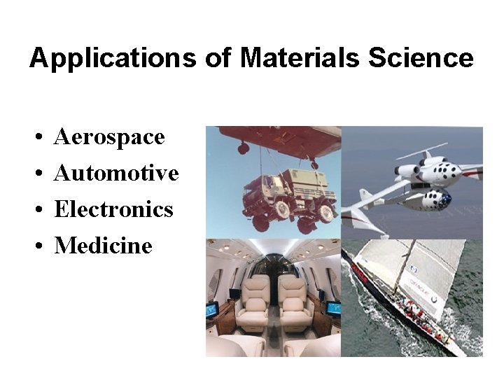 Applications of Materials Science • • Aerospace Automotive Electronics Medicine Applications of Materials Science • • Aerospace Automotive Electronics Medicine