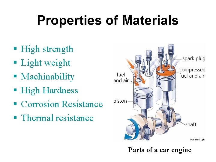 Properties of Materials § § § High strength Light weight Machinability High Hardness Corrosion Properties of Materials § § § High strength Light weight Machinability High Hardness Corrosion