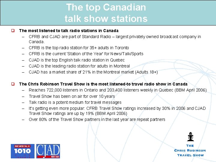 The top Canadian talk show stations q The most listened to talk radio stations The top Canadian talk show stations q The most listened to talk radio stations