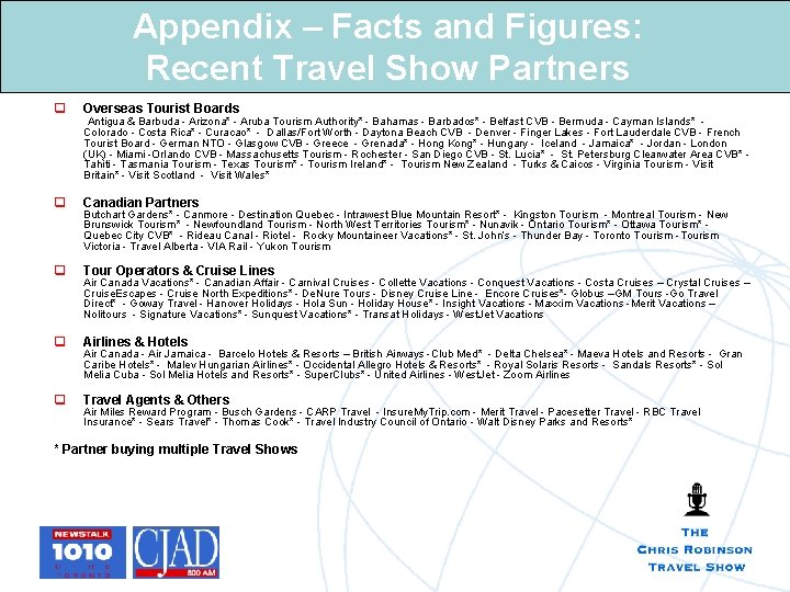 Appendix – Facts and Figures: Recent Travel Show Partners q Overseas Tourist Boards q Appendix – Facts and Figures: Recent Travel Show Partners q Overseas Tourist Boards q
