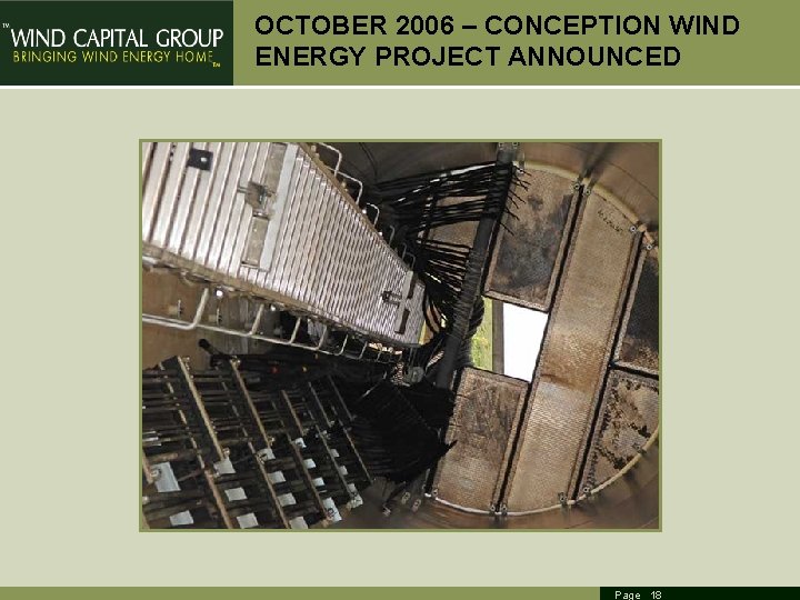 OCTOBER 2006 – CONCEPTION WIND ENERGY PROJECT ANNOUNCED Page 18 