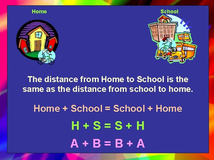 Home School The distance from Home to School is the same as the distance