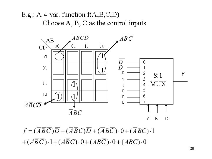 E. g. : A 4 -var. function f(A, B, C, D) Choose A, B,