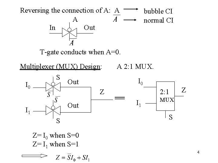 Reversing the connection of A: A A In Out bubble CI normal CI T-gate