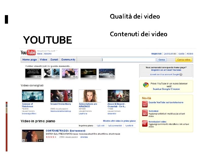 Qualità dei video YOUTUBE Contenuti dei video 