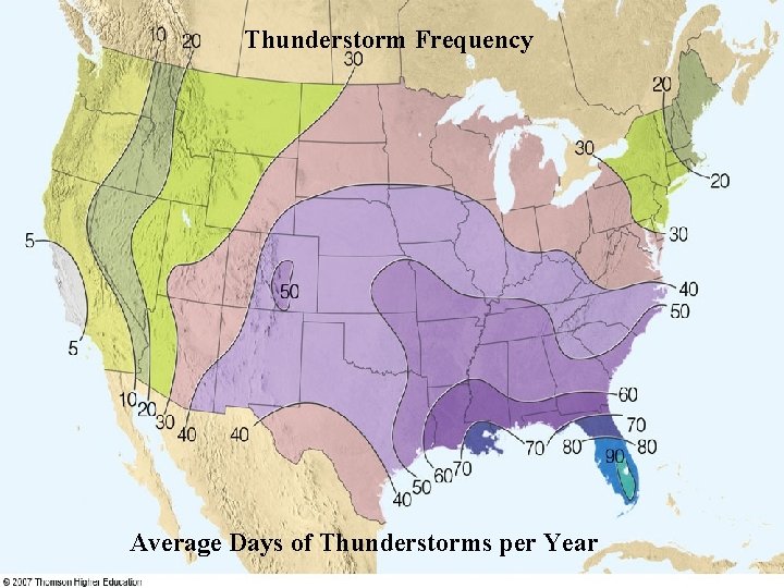 Thunderstorm Frequency Average Days of Thunderstorms per Year Thunderstorm Frequency Average Days of Thunderstorms per Year