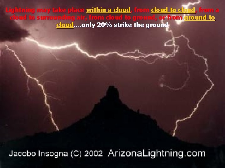 Lightning may take place within a cloud, from cloud to cloud, from a cloud Lightning may take place within a cloud, from cloud to cloud, from a cloud