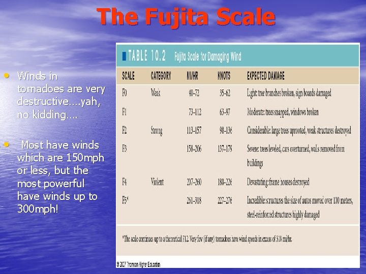 The Fujita Scale • Winds in tornadoes are very destructive…. yah, no kidding…. • The Fujita Scale • Winds in tornadoes are very destructive…. yah, no kidding…. •