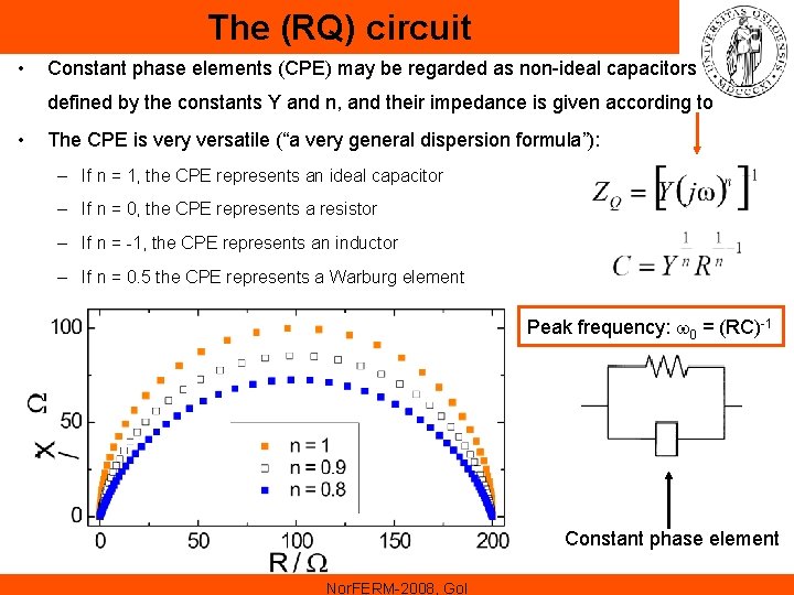 The (RQ) circuit • Constant phase elements (CPE) may be regarded as non-ideal capacitors The (RQ) circuit • Constant phase elements (CPE) may be regarded as non-ideal capacitors
