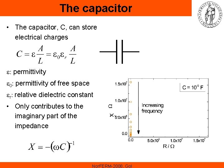 The capacitor • The capacitor, C, can store electrical charges e: permittivity e 0: The capacitor • The capacitor, C, can store electrical charges e: permittivity e 0: