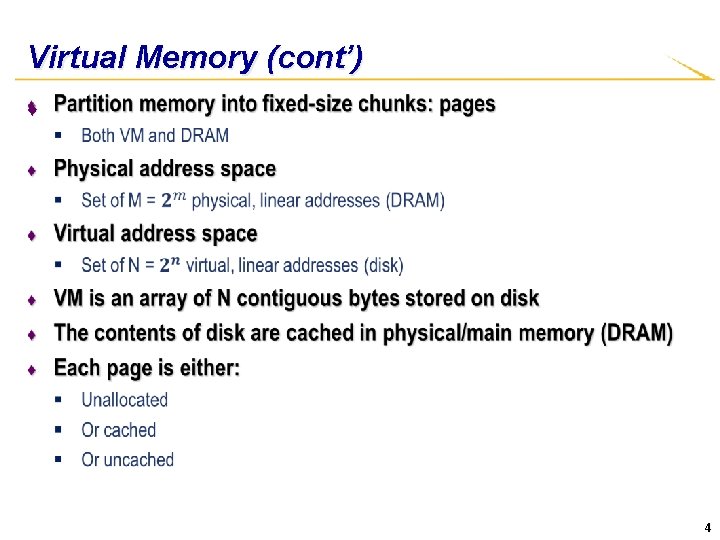 Virtual Memory (cont’) ♦ 4 