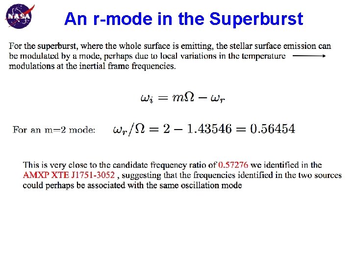 An r-mode in the Superburst Goddard Space Flight Center 