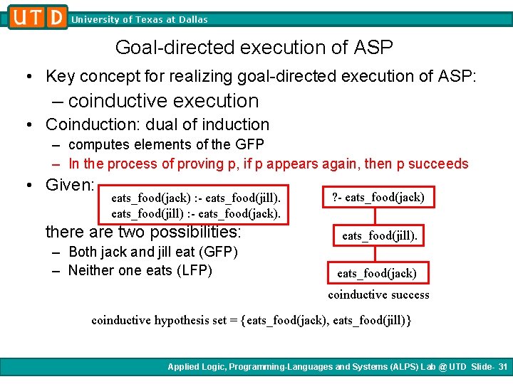 University of Texas at Dallas Goal-directed execution of ASP • Key concept for realizing University of Texas at Dallas Goal-directed execution of ASP • Key concept for realizing