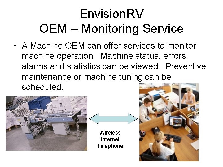 Envision. RV OEM – Monitoring Service • A Machine OEM can offer services to