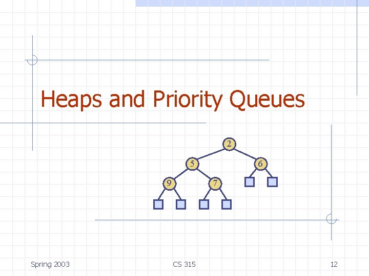 Heaps and Priority Queues 2 5 9 Spring 2003 6 7 CS 315 12 Heaps and Priority Queues 2 5 9 Spring 2003 6 7 CS 315 12