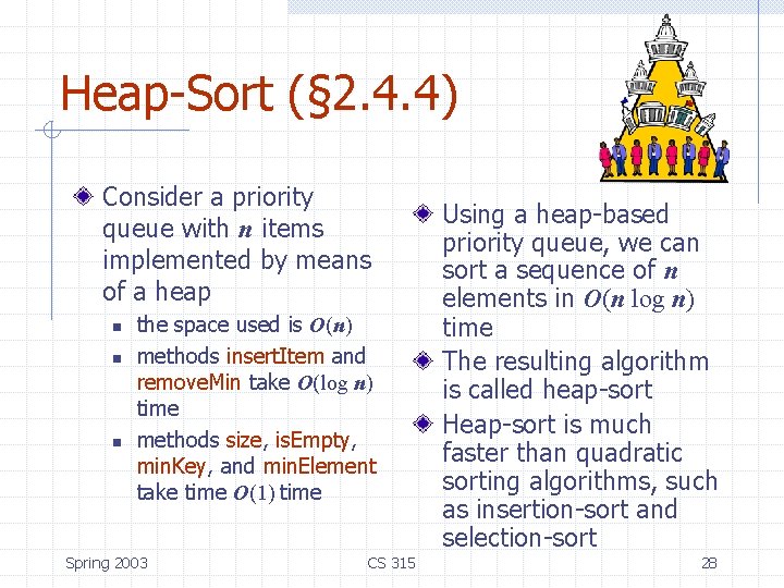 Heap-Sort (§ 2. 4. 4) Consider a priority queue with n items implemented by Heap-Sort (§ 2. 4. 4) Consider a priority queue with n items implemented by