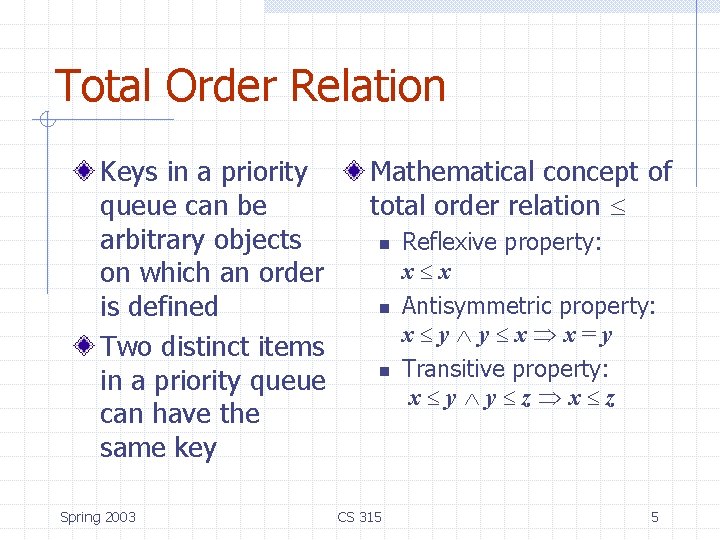 Total Order Relation Keys in a priority queue can be arbitrary objects on which Total Order Relation Keys in a priority queue can be arbitrary objects on which