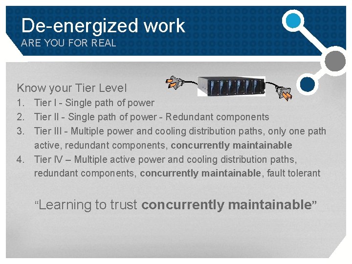 De-energized work ARE YOU FOR REAL Know your Tier Level 1. Tier I - De-energized work ARE YOU FOR REAL Know your Tier Level 1. Tier I -