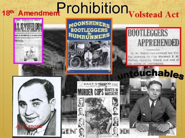 Prohibition. Volstead Act 18 th Amendment Gangsters Al Capone Prohibition. Volstead Act 18 th Amendment Gangsters Al Capone