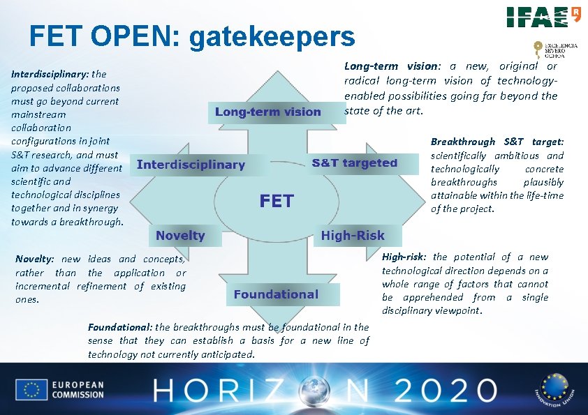 FET OPEN: gatekeepers Interdisciplinary: the proposed collaborations must go beyond current mainstream collaboration configurations FET OPEN: gatekeepers Interdisciplinary: the proposed collaborations must go beyond current mainstream collaboration configurations