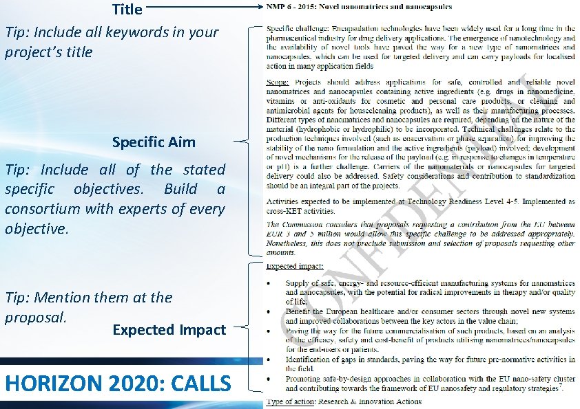 Title Tip: Include all keywords in your project’s title Specific Aim Tip: Include all Title Tip: Include all keywords in your project’s title Specific Aim Tip: Include all