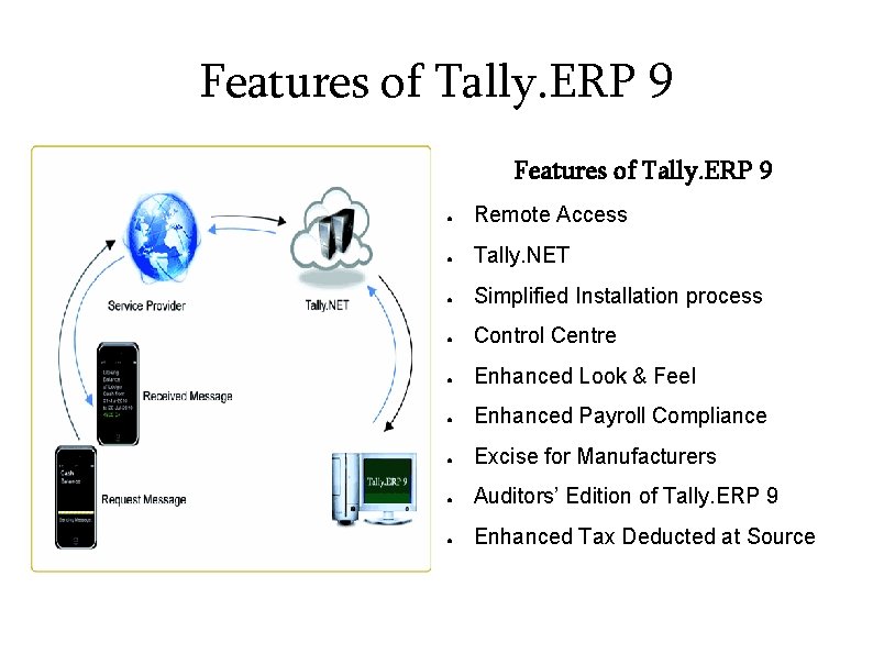 Features of Tally. ERP 9 ● Remote Access ● Tally. NET ● Simplified Installation