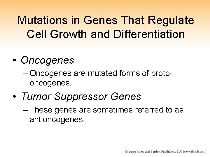 Mutations in Genes That Regulate Cell Growth and Differentiation • Oncogenes – Oncogenes are