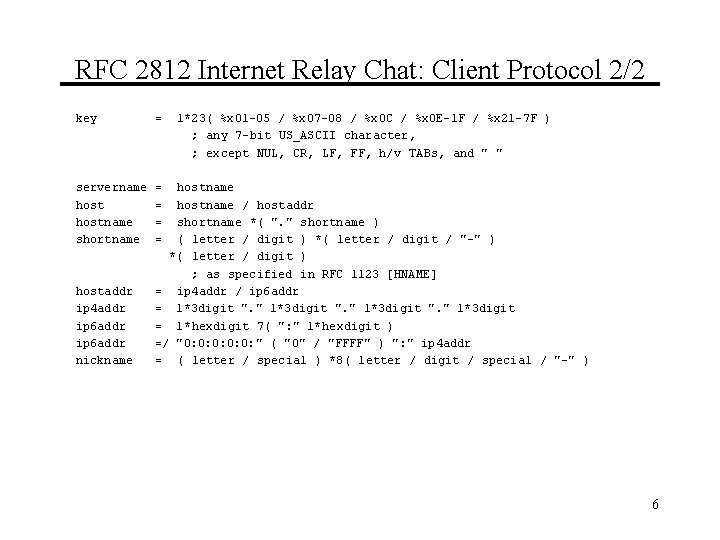 RFC 2812 Internet Relay Chat: Client Protocol 2/2 key = servername hostname shortname =