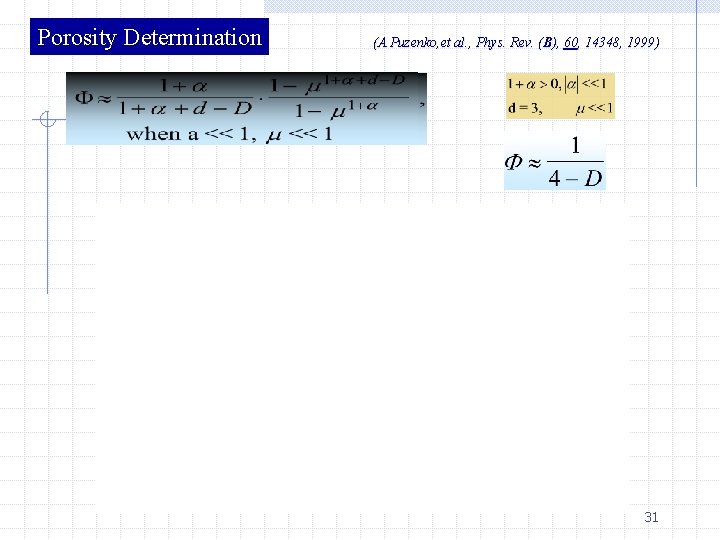 Porosity Determination (A. Puzenko, et al. , Phys. Rev. (B), 60, 14348, 1999) 31