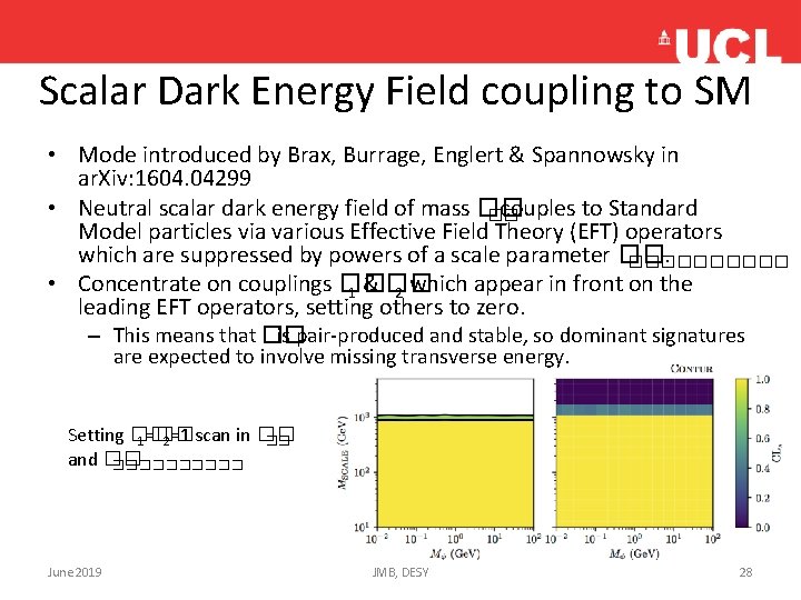 Scalar Dark Energy Field coupling to SM • Mode introduced by Brax, Burrage, Englert