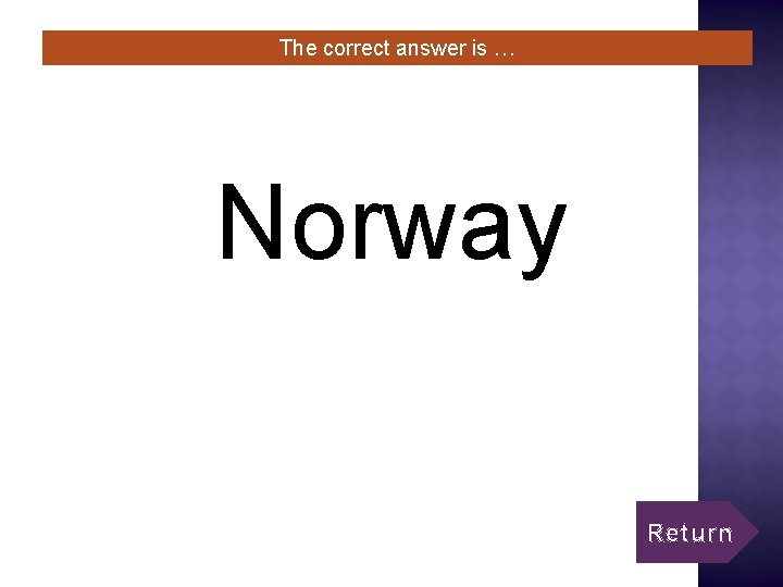 The correct answer is … Norway Return 