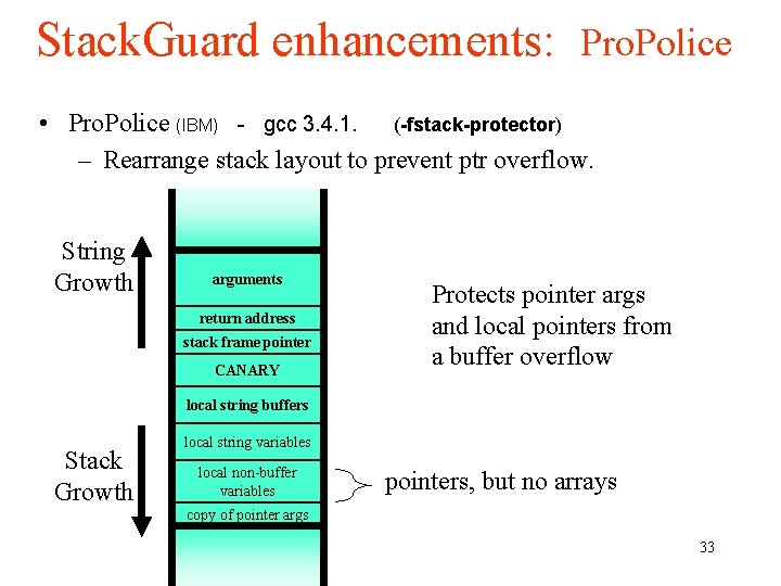 Stack. Guard enhancements: Pro. Police • Pro. Police (IBM) - gcc 3. 4. 1.