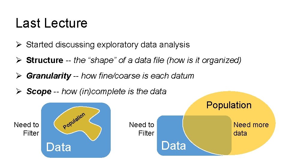 Last Lecture Ø Started discussing exploratory data analysis Ø Structure -- the “shape” of