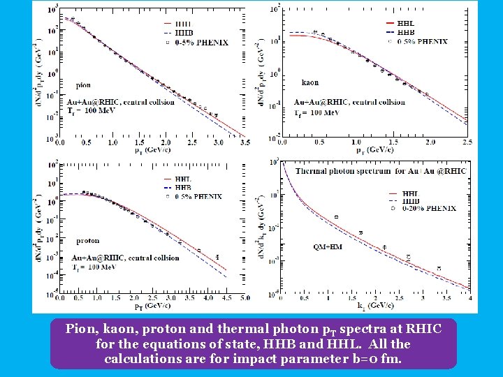 Pion, kaon, proton and thermal photon p. T spectra at RHIC for the equations